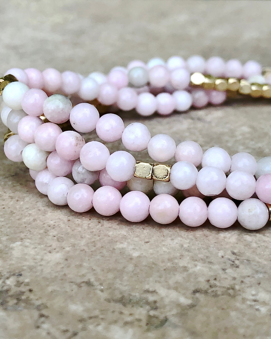 Pink Opal With Gold Accents Gemstone Wrap