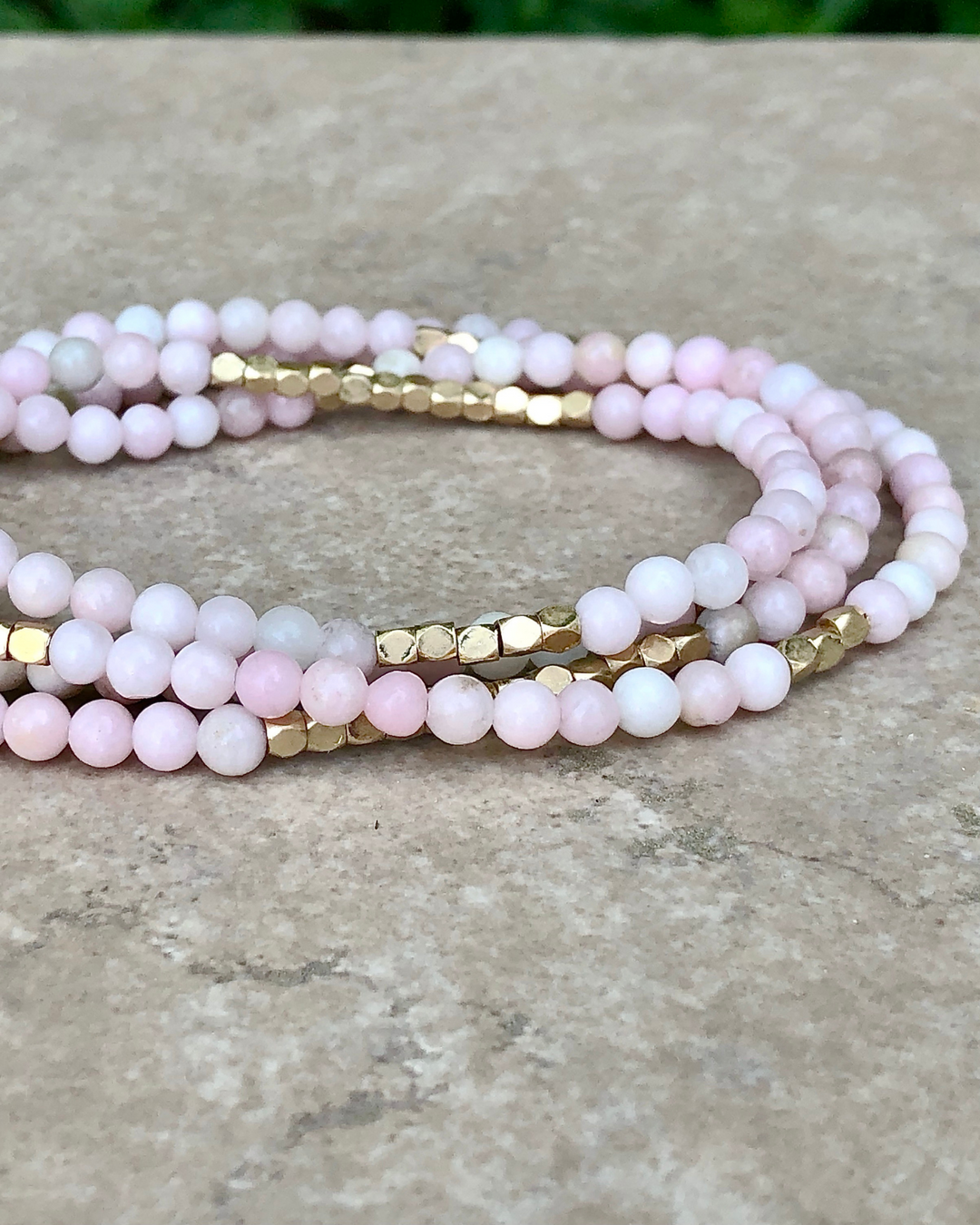 Pink Opal With Gold Accents Gemstone Wrap