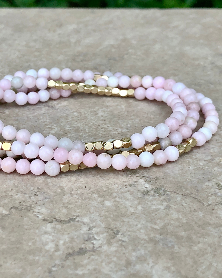 Pink Opal With Gold Accents Gemstone Wrap