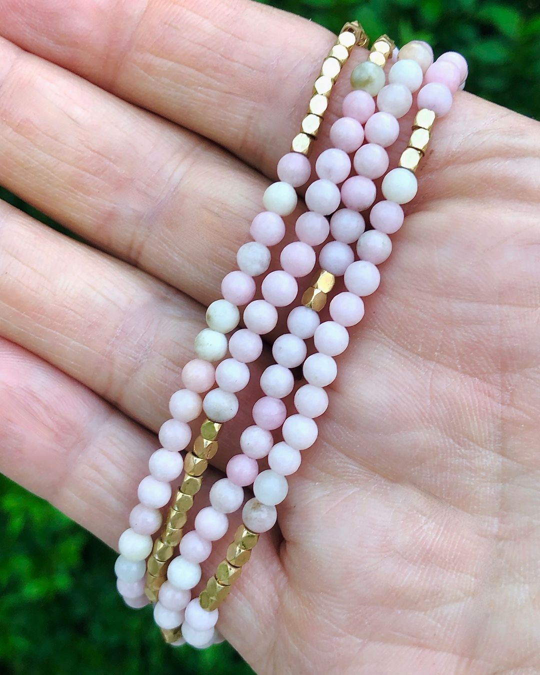 Pink Opal With Gold Accents Gemstone Wrap