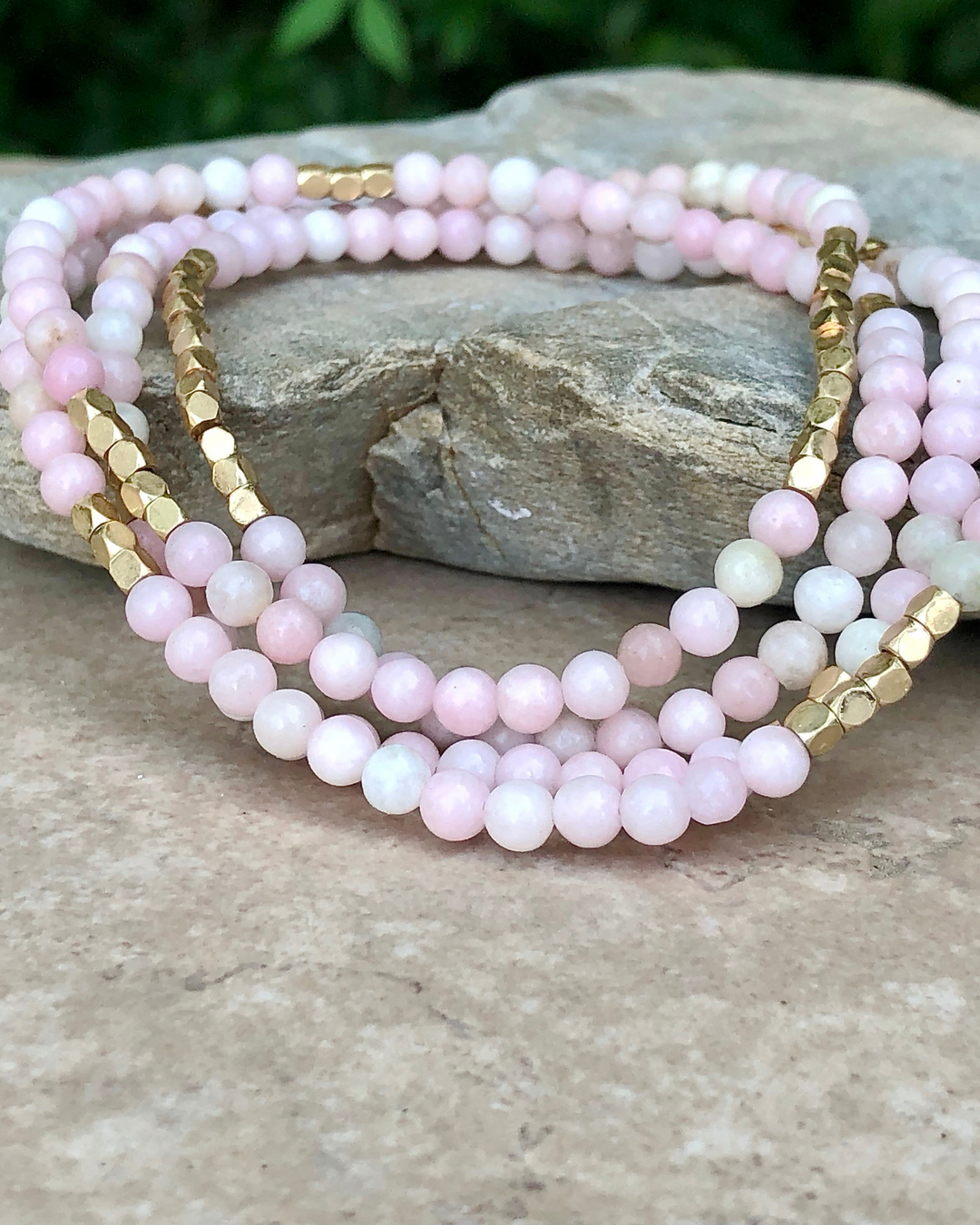 Pink Opal With Gold Accents Gemstone Wrap