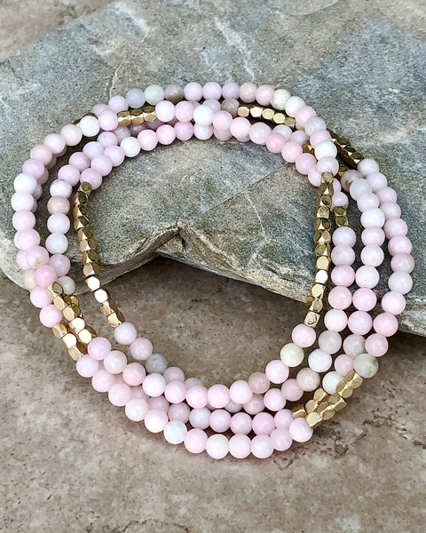 Pink Opal With Gold Accents Gemstone Wrap