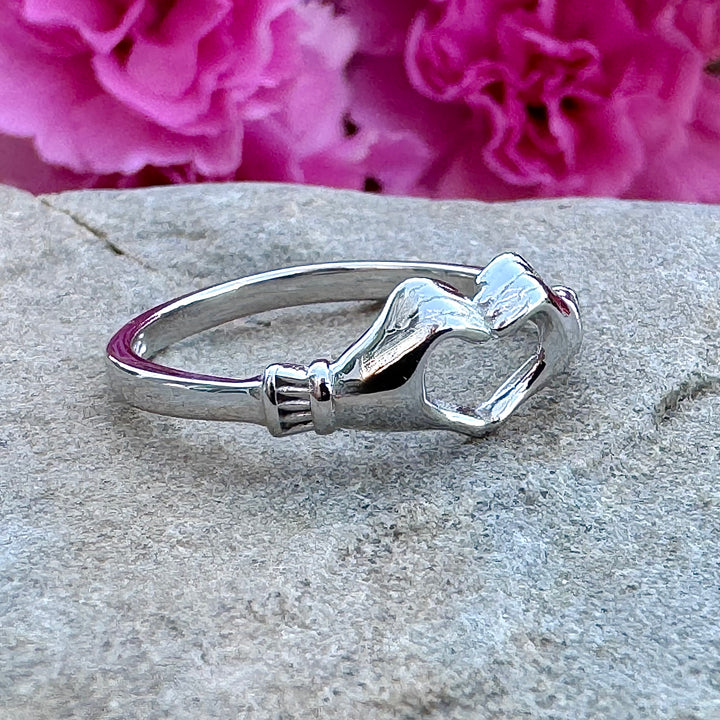 Sterling Silver Heart Hands Ring