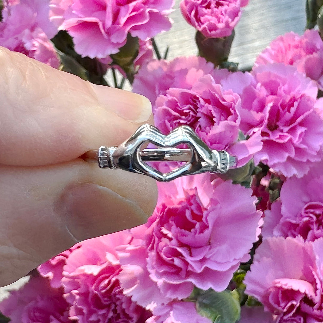 Sterling Silver Heart Hands Ring