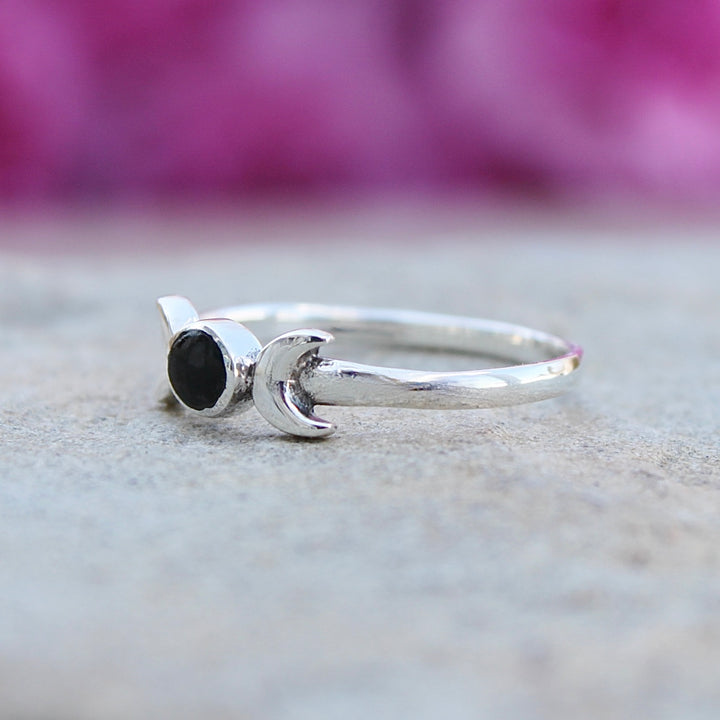 Black Agate Moon Ring