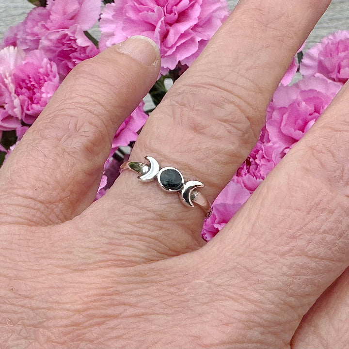 Black Agate Moon Ring