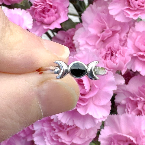 Sterling Silver Black Agate Moon Ring