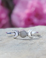 Sterling Silver 925 Moon Ring with Moonstone