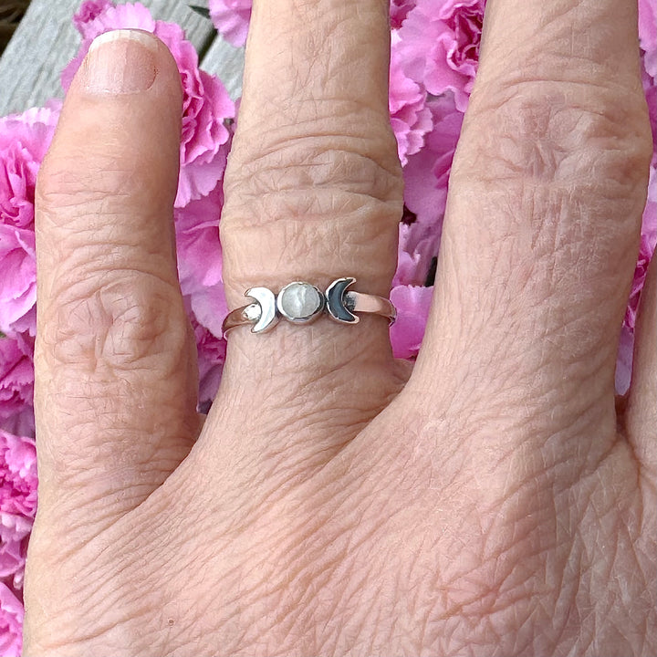 Sterling Silver Moonstone Moon Ring