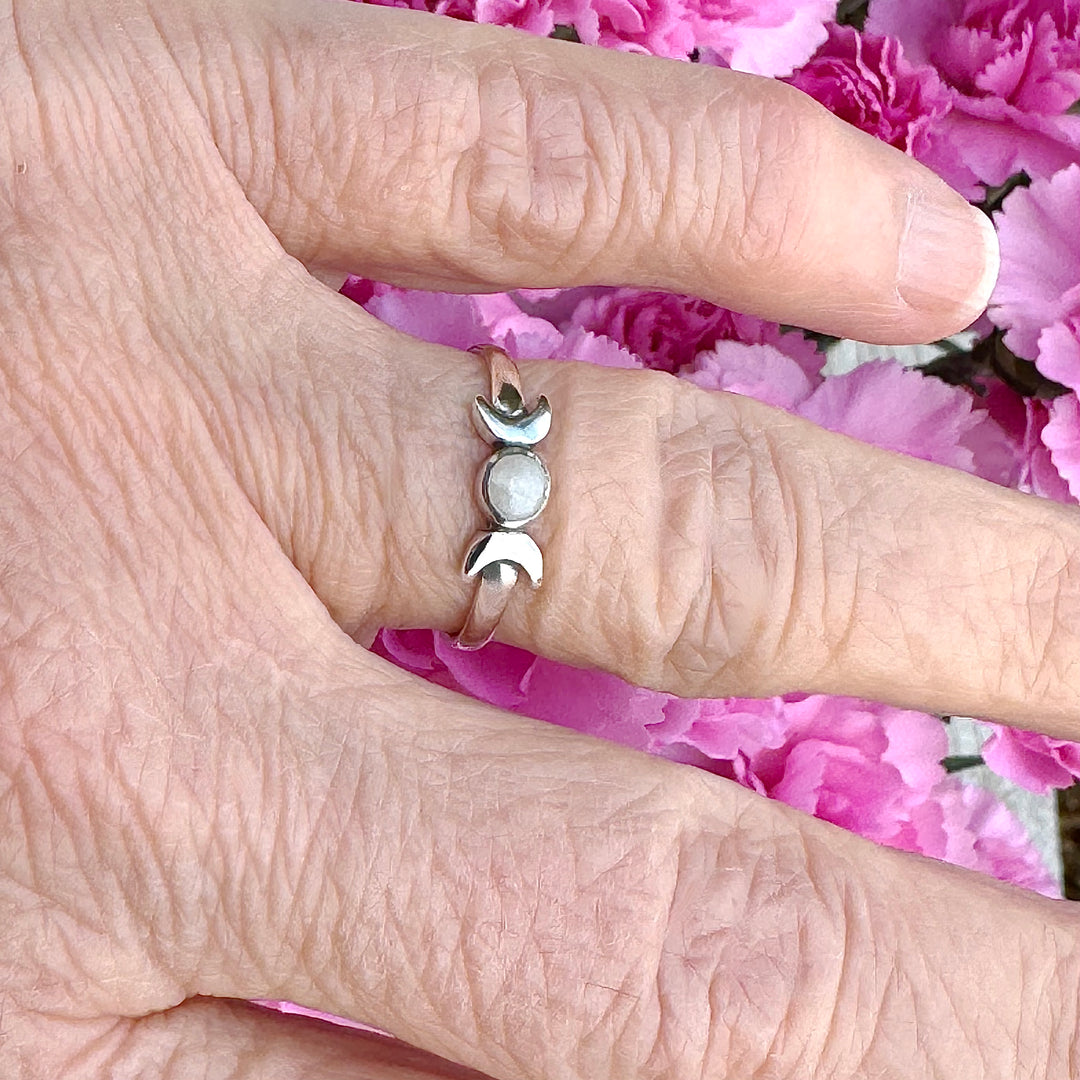 Sterling Silver Moonstone Moon Ring