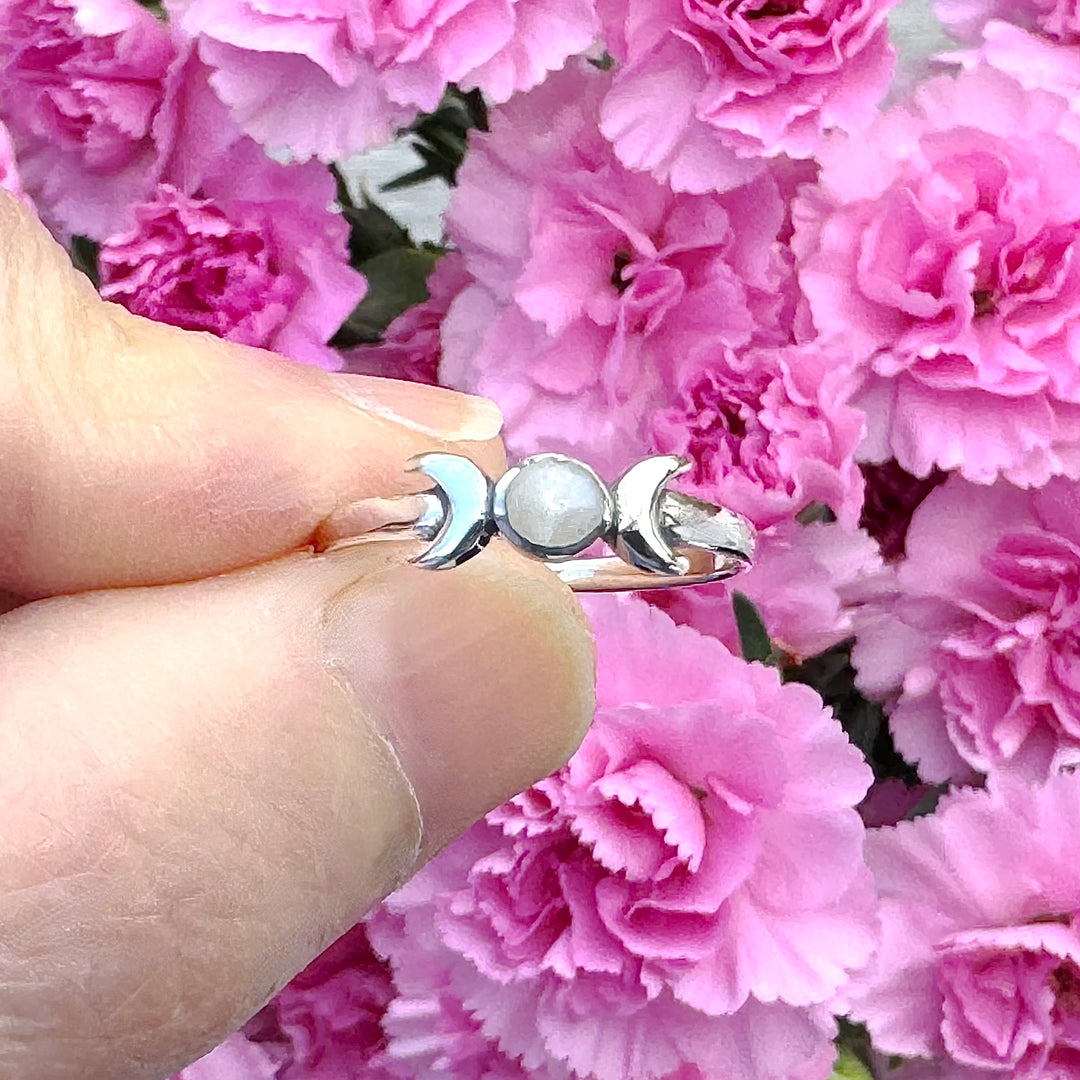 Sterling Silver Moonstone Moon Ring