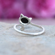 Black Agate Sterling Silver Cat Ring
