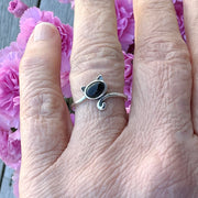 Cat Ring with a Black Agate Stone on a finger