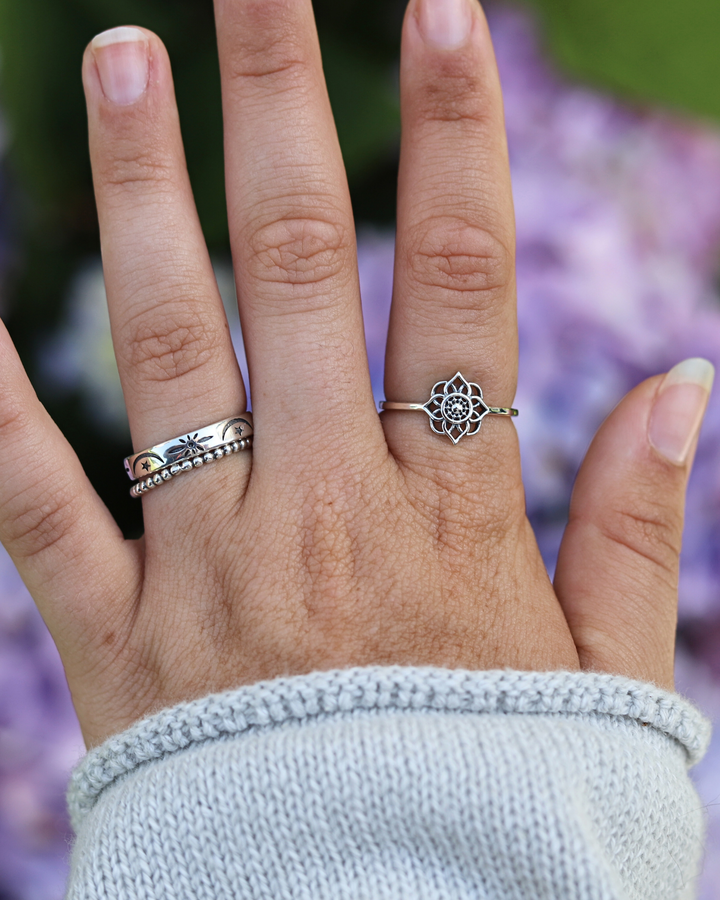 Sterling Silver Lotus Flower Mandala Ring