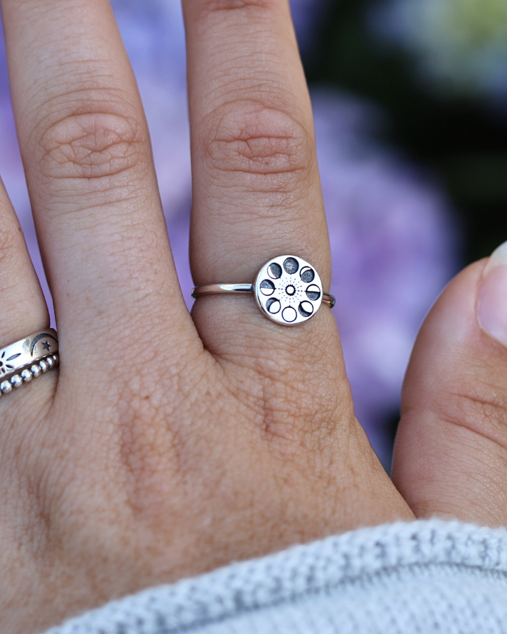 Moon Phases on Disc Sterling Silver Ring