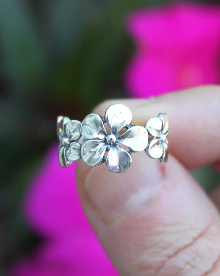 Sterling Silver Plumeria Flower Ring