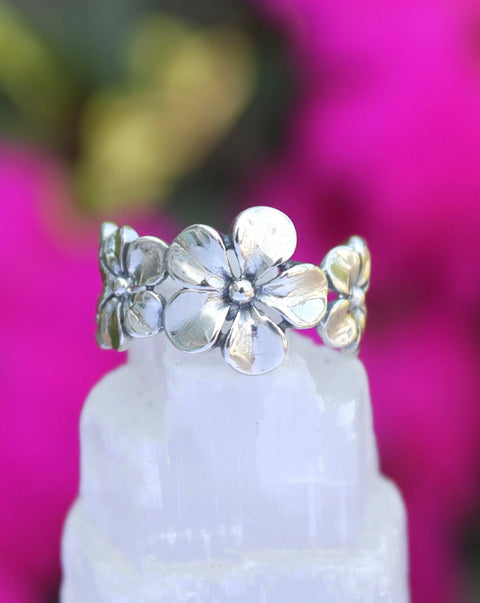 Sterling Silver Plumeria Flower Ring