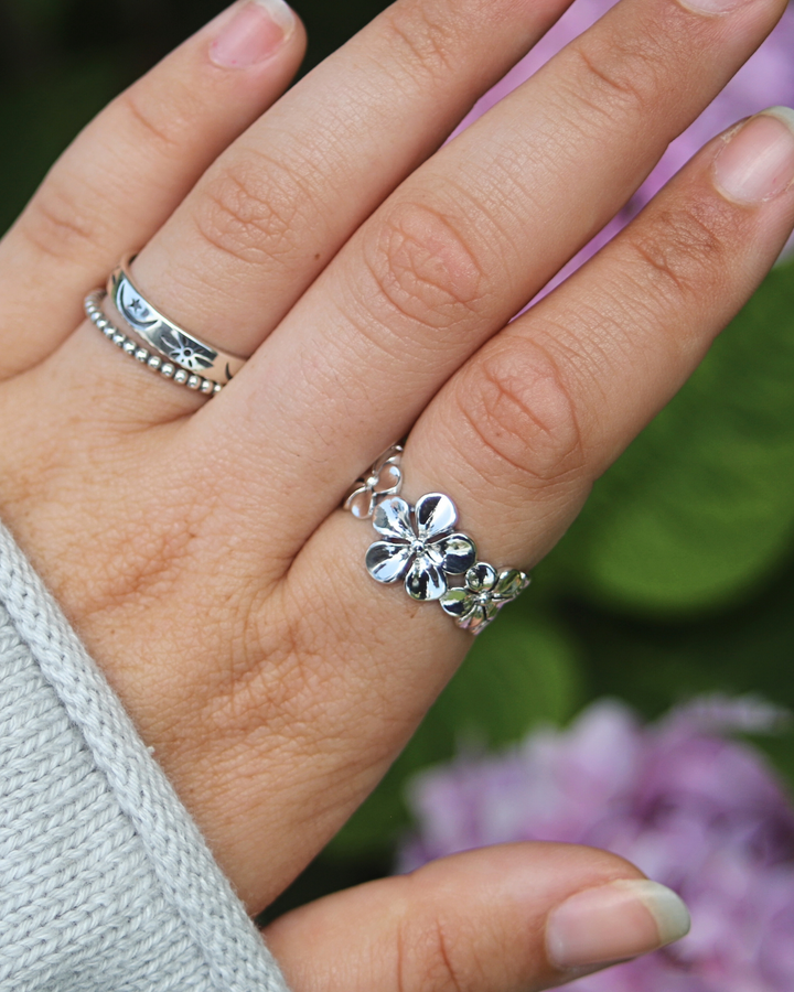 Sterling Silver Plumeria Flower Ring