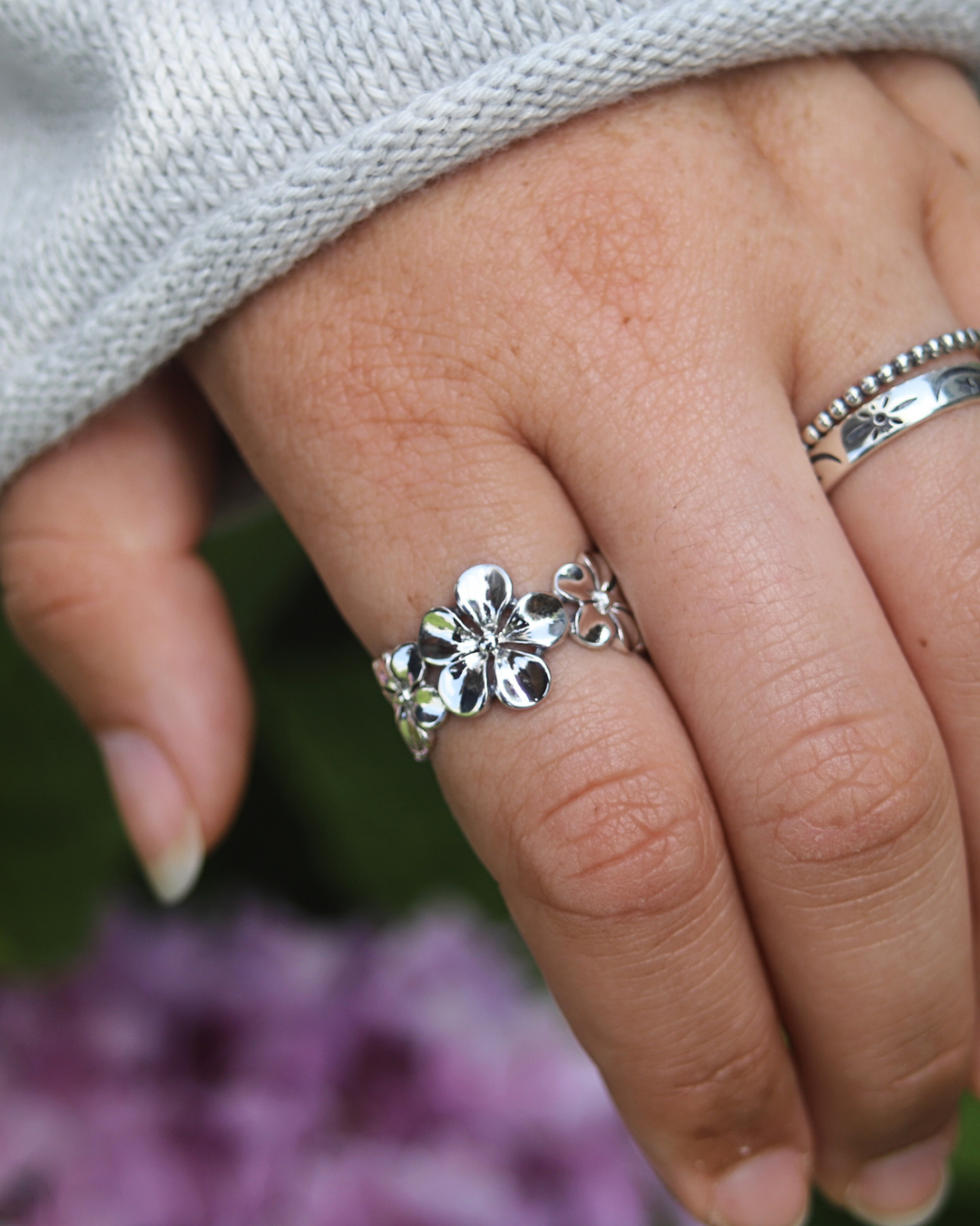 Sterling Silver Plumeria Flower Ring