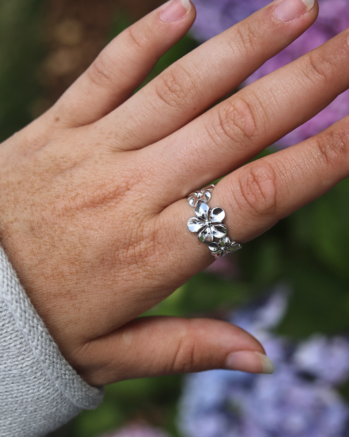 Sterling Silver Plumeria Flower Ring