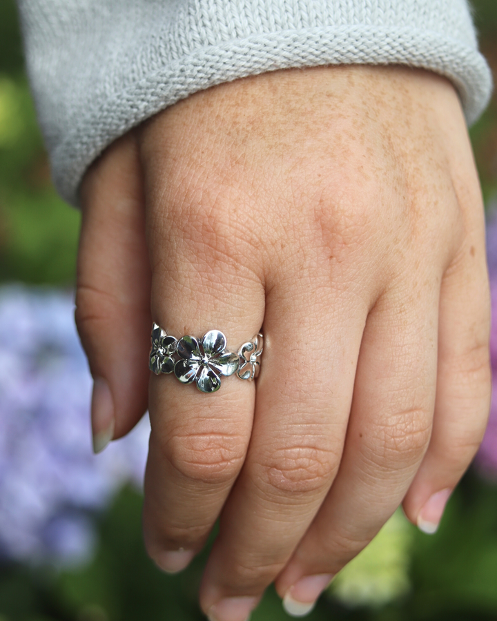 Sterling Silver Plumeria Flower Ring