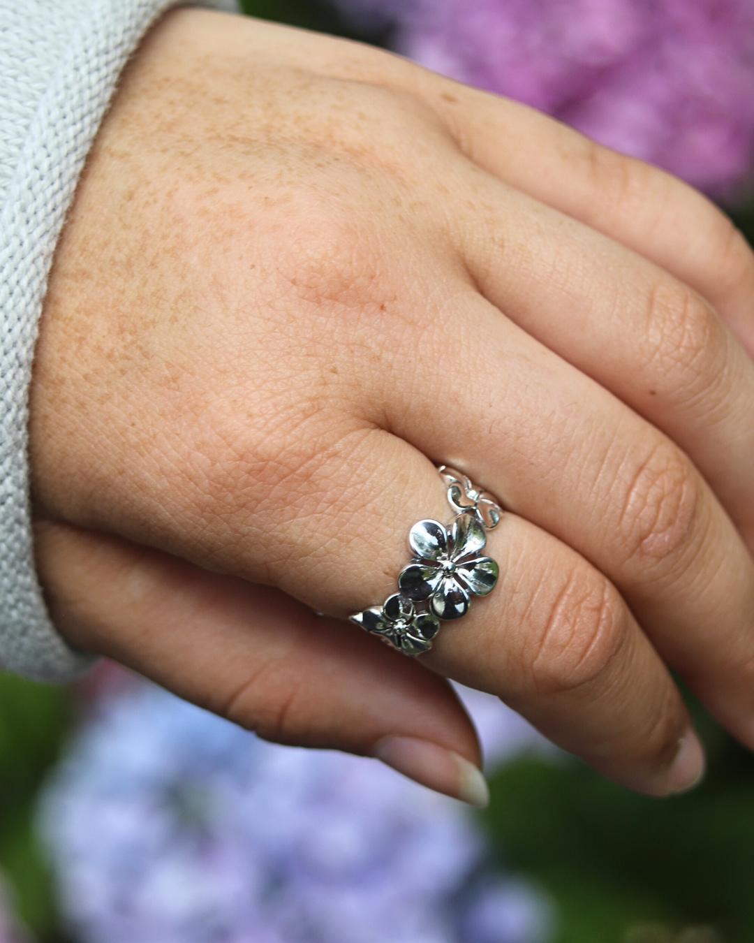 Sterling Silver Plumeria Flower Ring