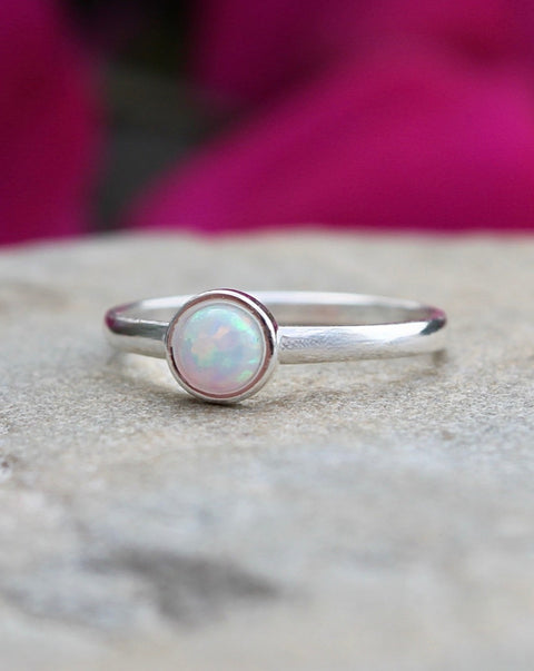 White Lab Opal Round Ring