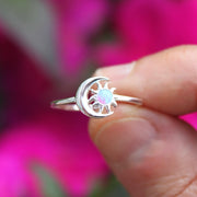 Sterling Silver Sun and Moon Blue Opal Ring