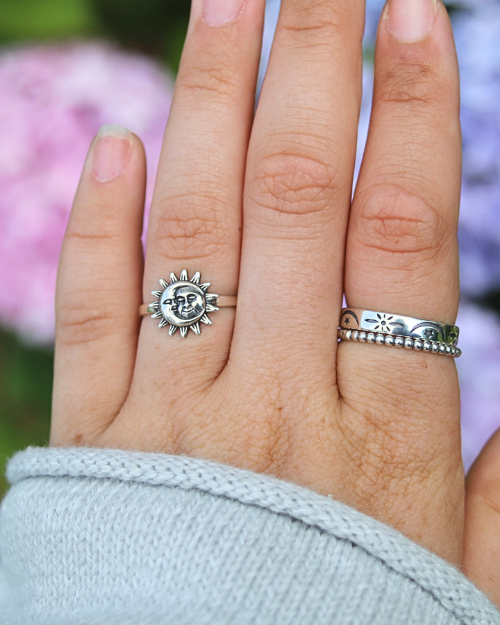 Sterling Silver Moon and Sun Ring