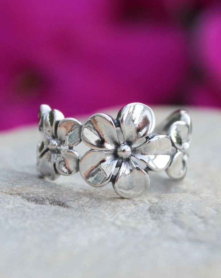 Sterling Silver Plumeria Flower Ring