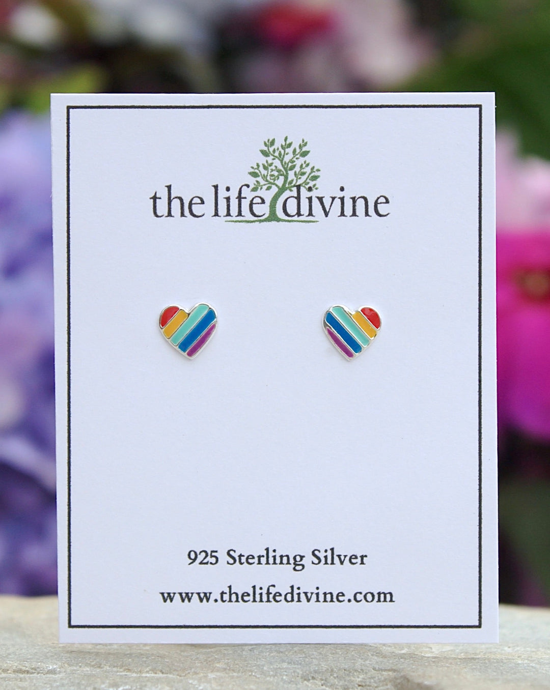 Sterling Silver Rainbow Heart Earrings