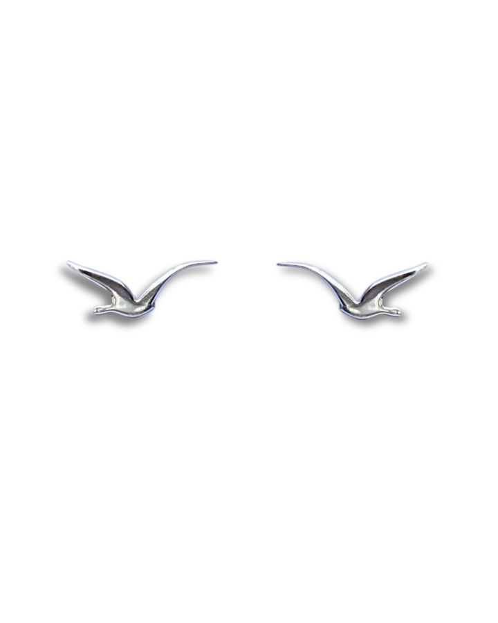 Seagull Sterling Silver Earrings n a white background.