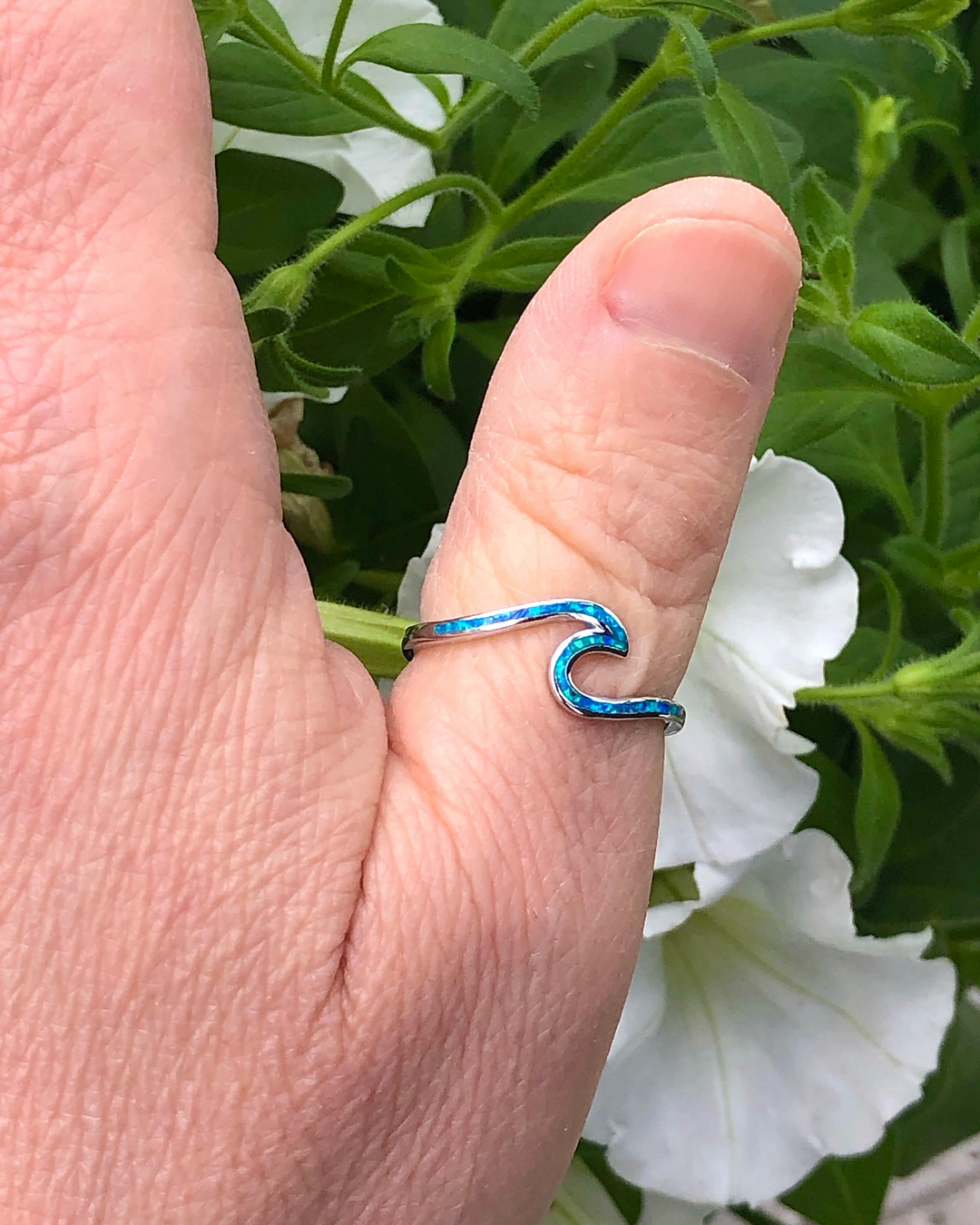 Silver Blue Opal Wave Ring