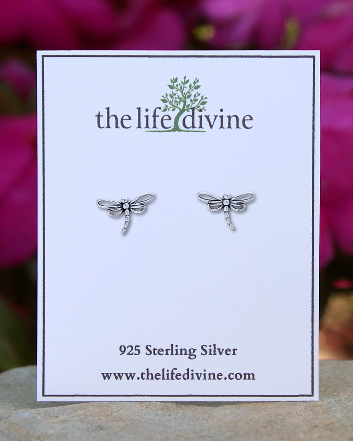 Silver Dragonfly Stud Earrings on card