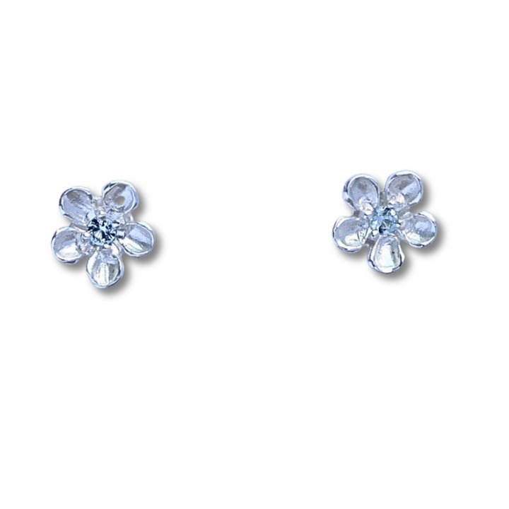 Sterling Silver Flower With CZ Stud Earrings 