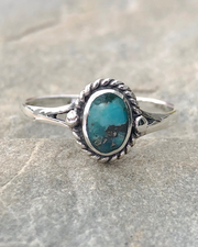 Sterling Oval Turquoise Ring with Silver Detail