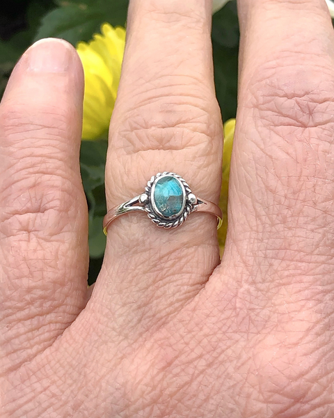 Sterling Oval Turquoise Ring with Silver Detail