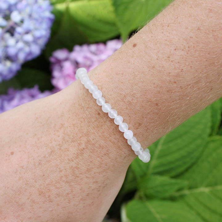 Children's Snow Quartz 4mm Gemstone Bracelet on a wrist