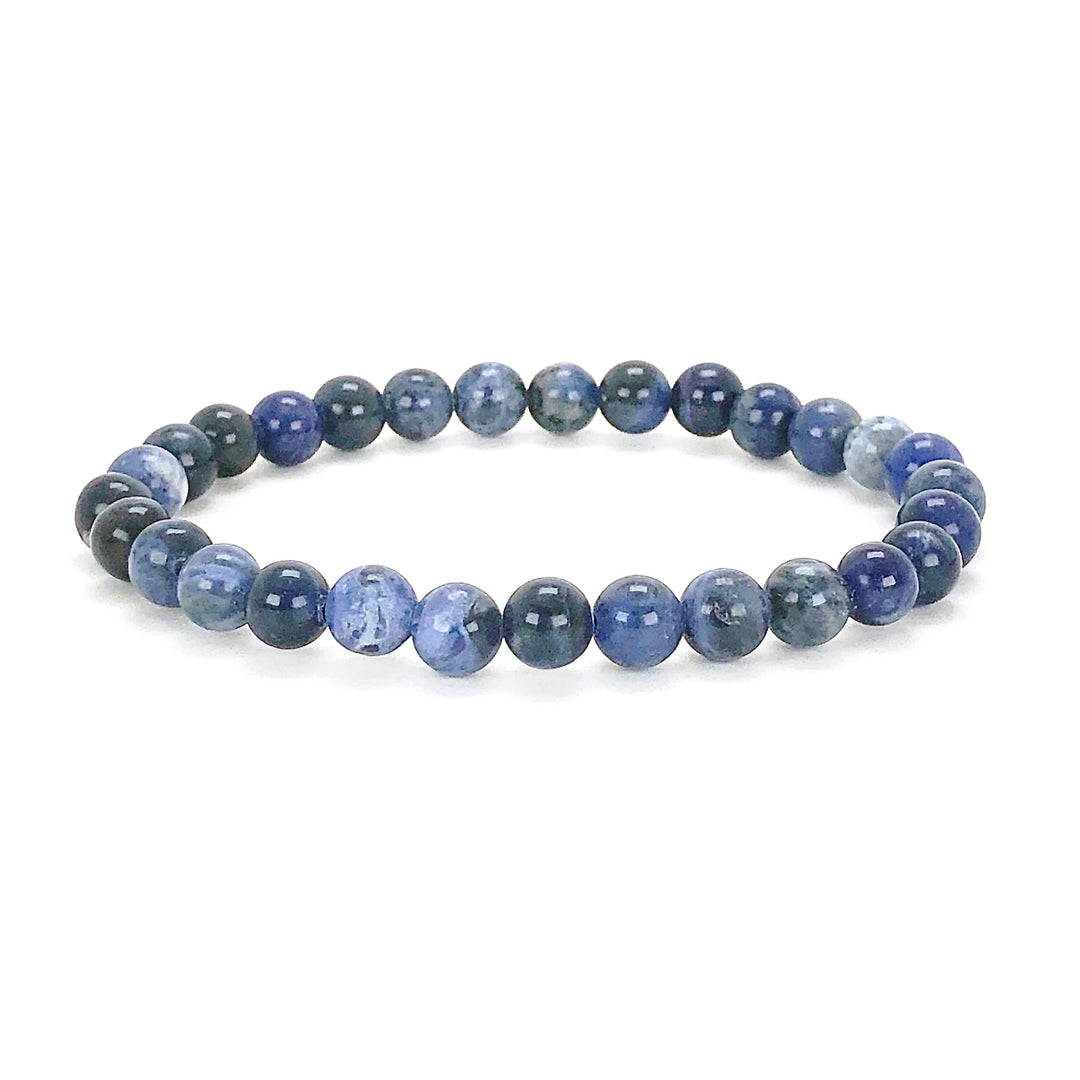 Sodalite 6mm Beaded Gemstone Bracelet on a white background.