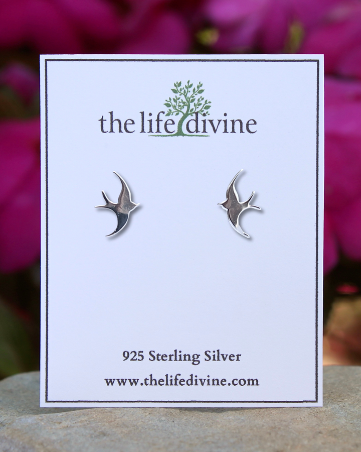 Sparrow Sterling Silver Earrings on a card.