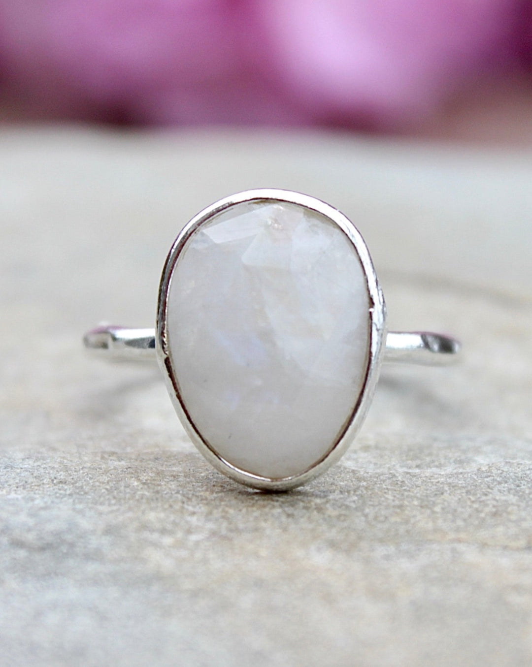 925 Sterling Silver Faceted Genuine Moonstone Ring