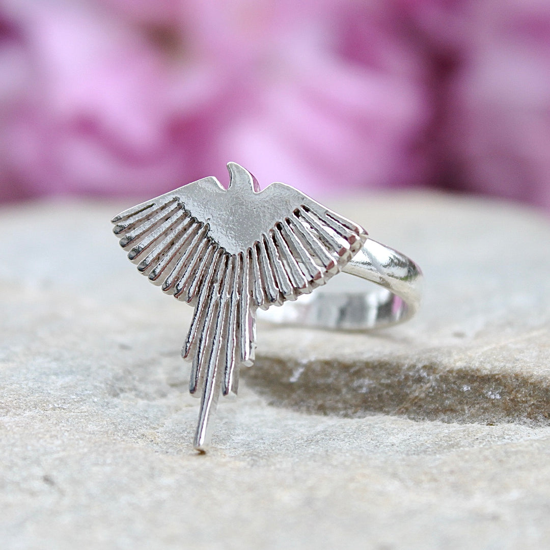 Sterling Silver Pheonix Ring on a stone