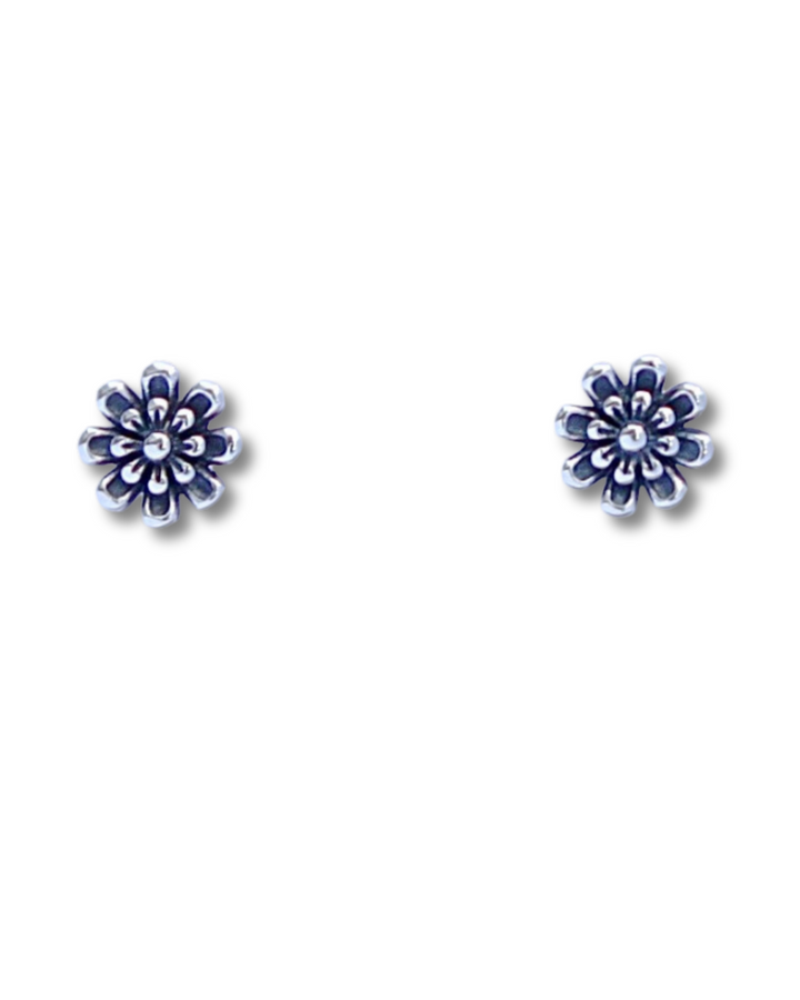 Sterling Silver Bali Flower Stud Earrings