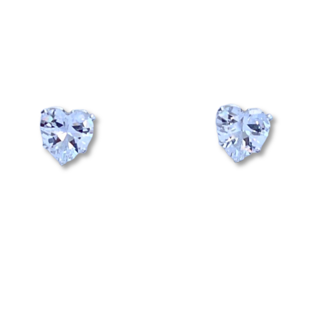 Sterling Silver CZ Heart Stud Earrings