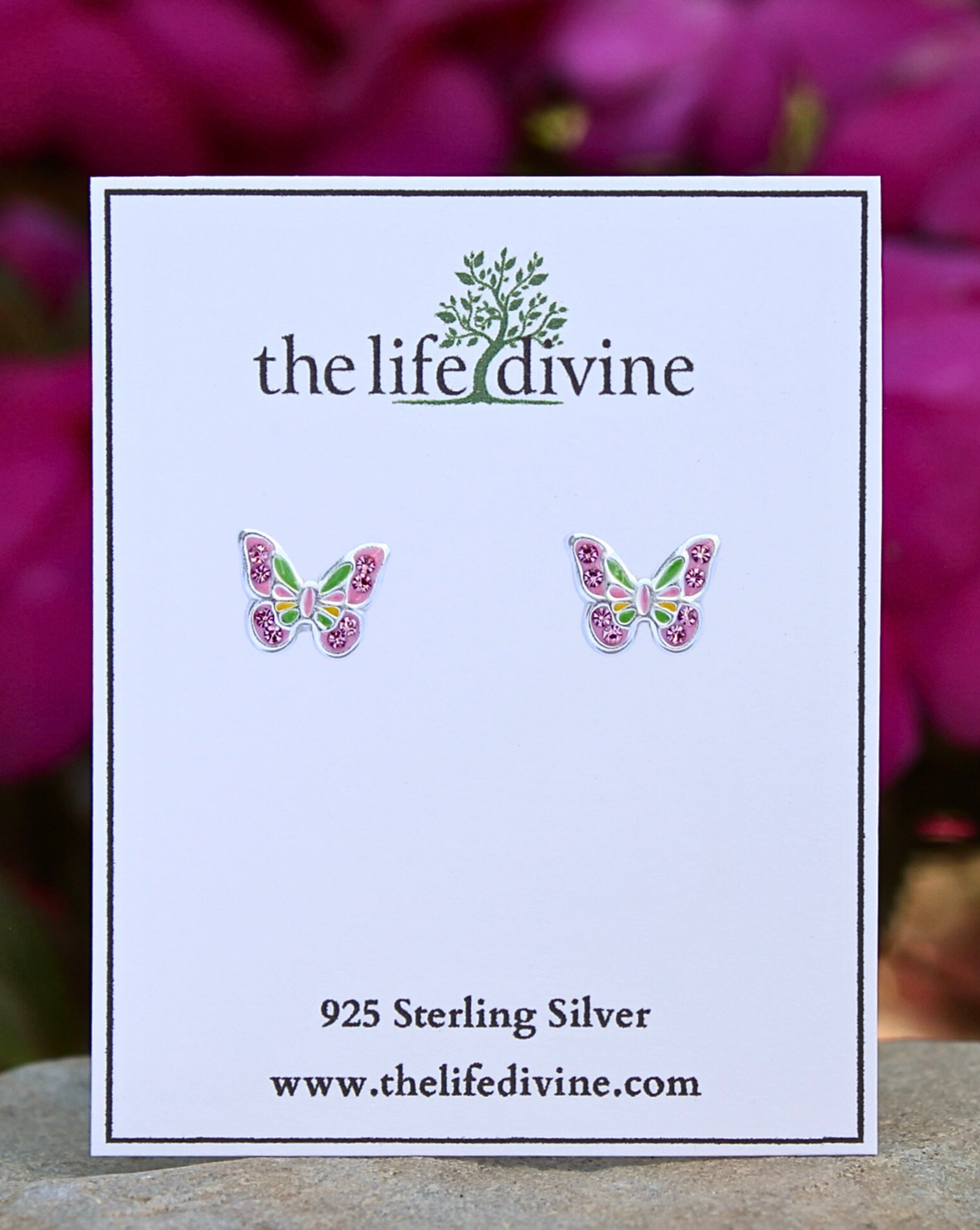 Sterling Silver Colorful Butterfly Stud Earrings on card