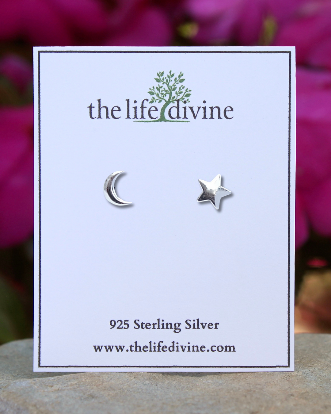 Sterling Silver Crescent Moon and Star Stud Earrings