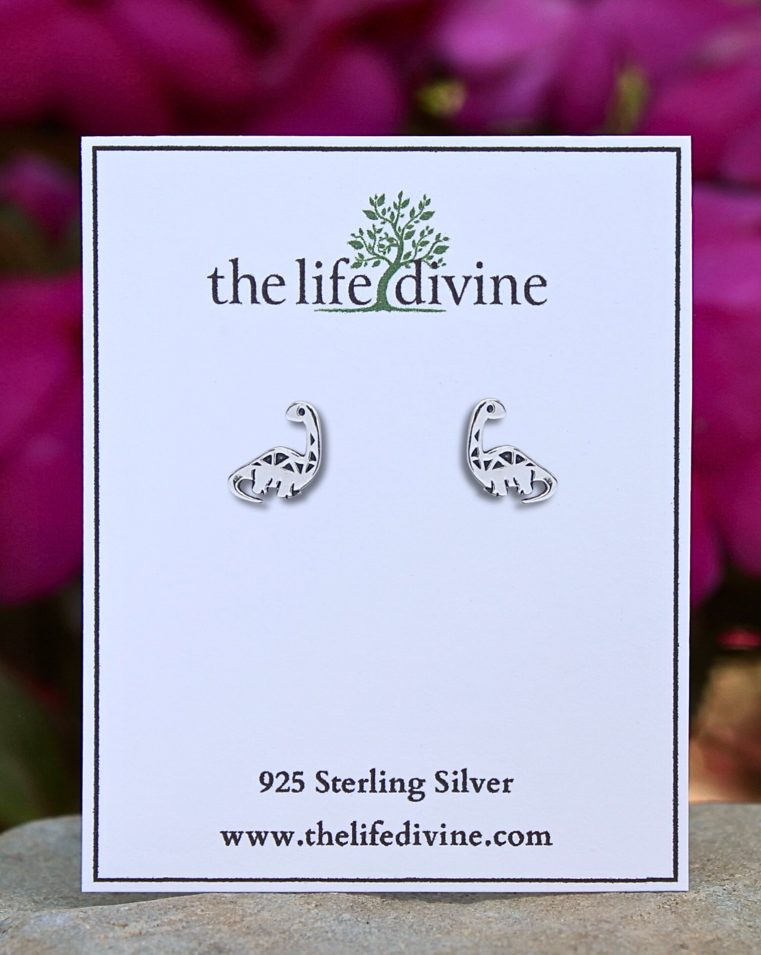 Sterling Silver Dinosaur Stud Earrings on card