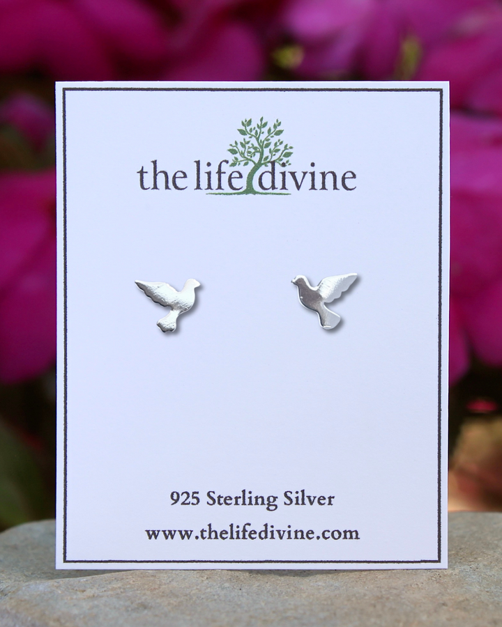 Sterling Silver Dove Stud Earrings on card