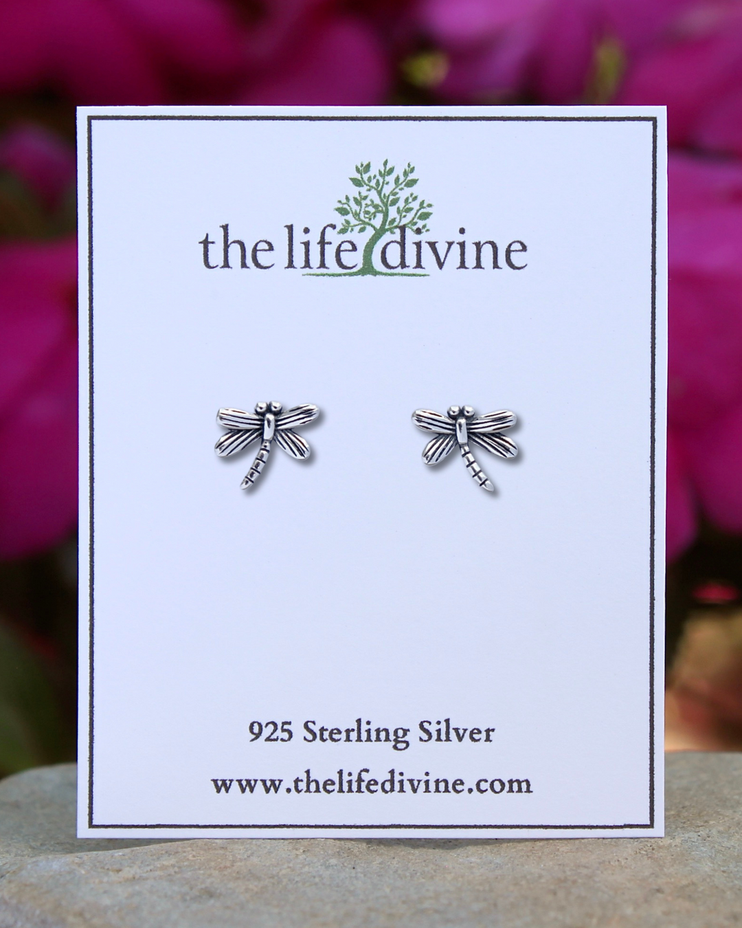 Sterling Silver Dragonfly Stud Earrings on card