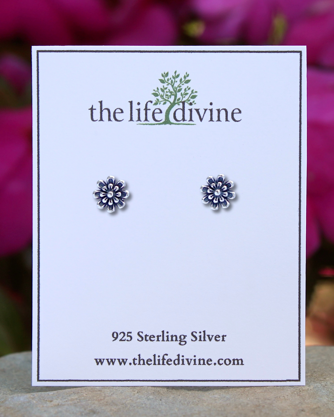 Sterling Silver Flower Stud Earrings on card